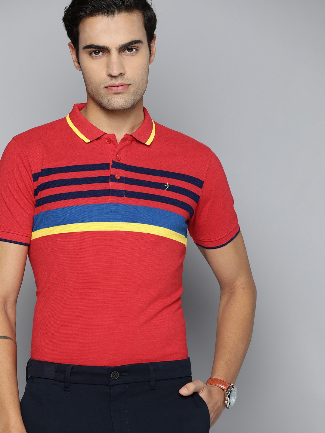 

Indian Terrain Men Striped Polo Collar T-shirt, Red