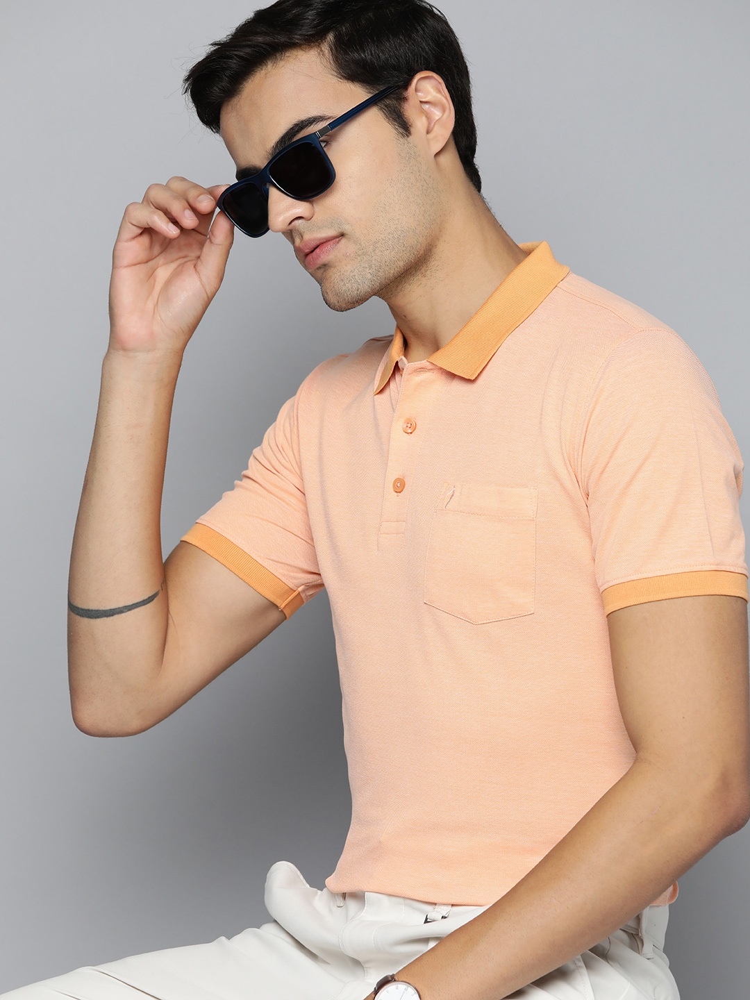 

Indian Terrain Polo Collar Pure Cotton T-shirt, Peach