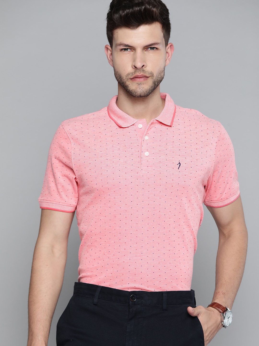

Indian Terrain Men Pink Printed Pure Cotton Polo Collar T-shirt