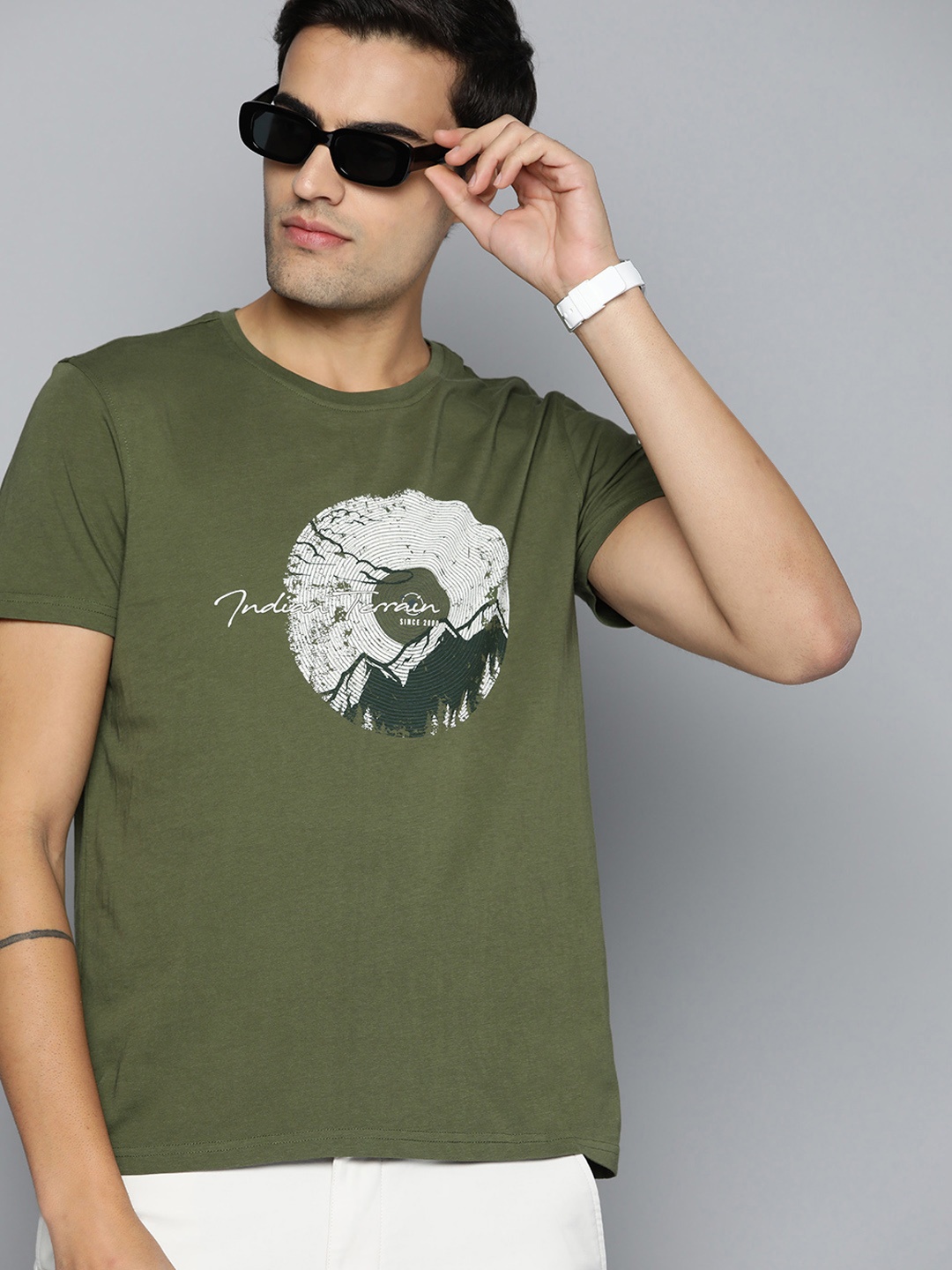 

Indian Terrain Pure Cotton Printed T-shirt, Olive