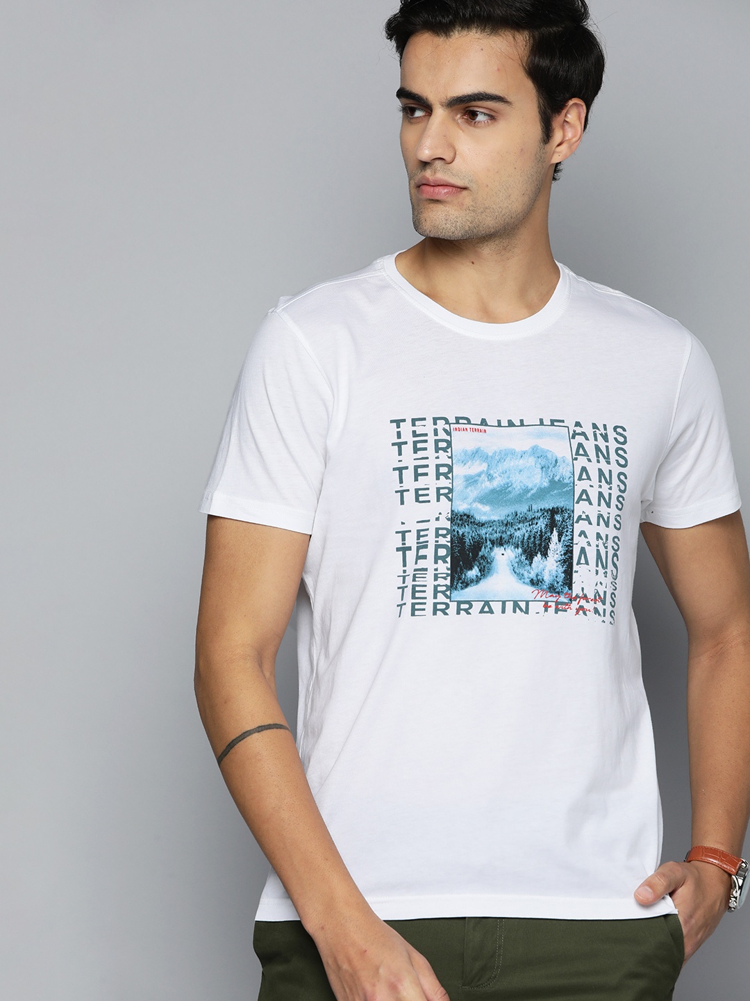 

Indian Terrain Graphic Printed Pure Cotton T-shirt, White