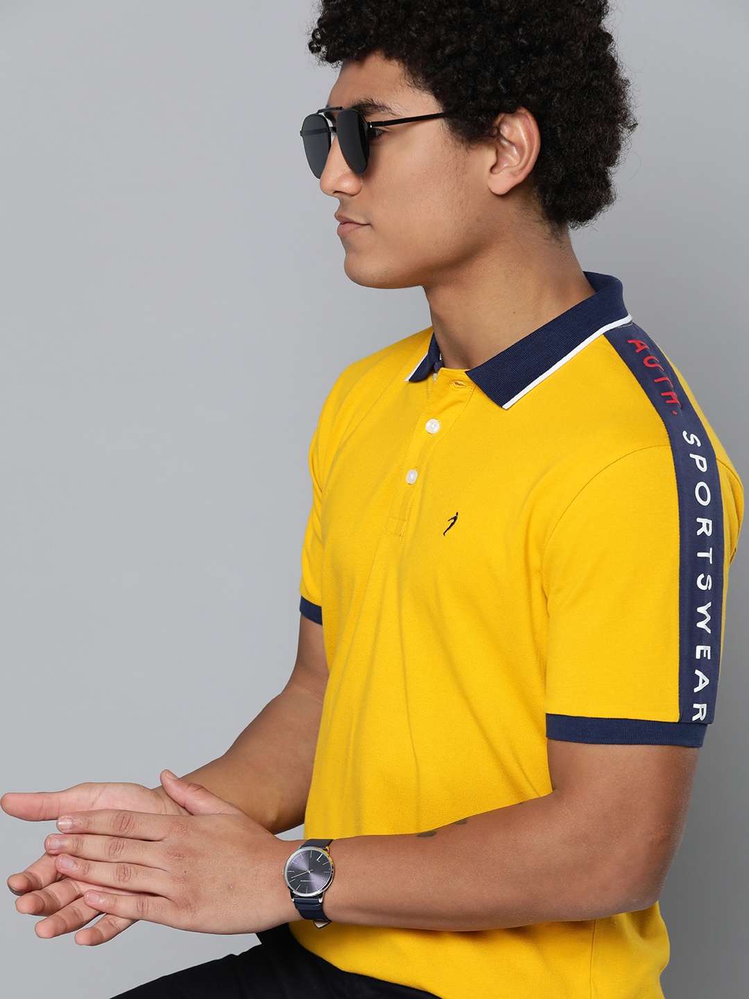 

Indian Terrain Men Mustard Yellow Solid Polo Collar T-shirt