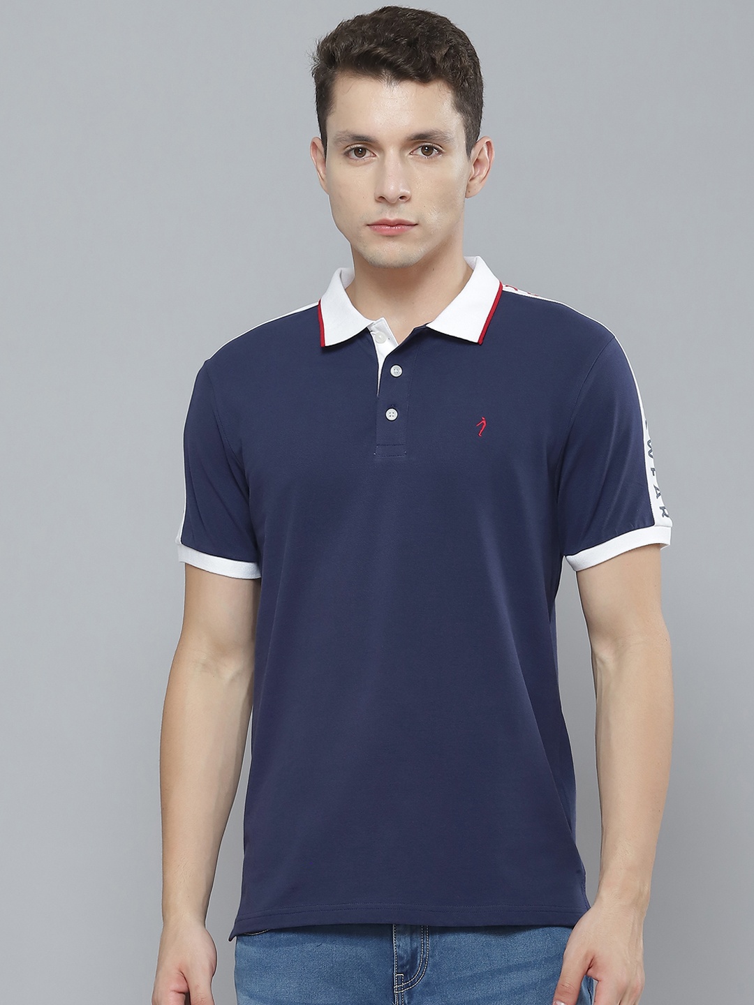 

Indian Terrain Men Navy Blue Polo Collar Pure Cotton T-shirt