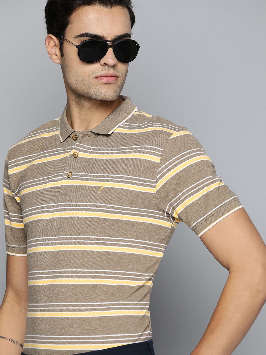 

Indian Terrain Men Striped Polo Collar T-shirt, Brown