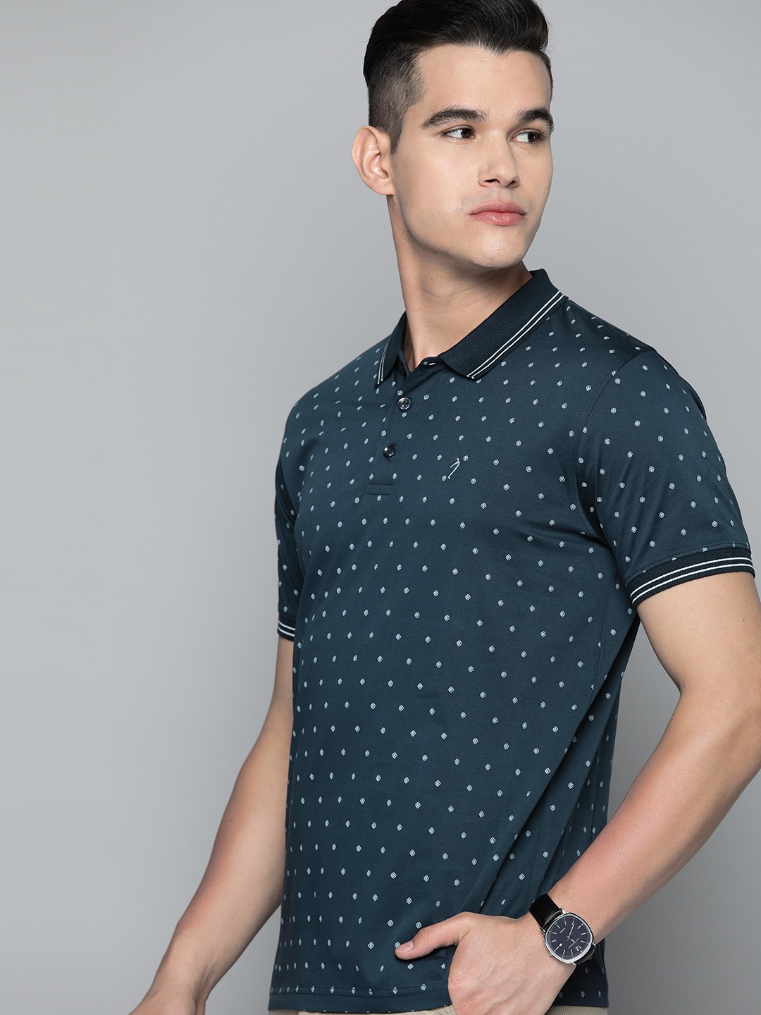 

Indian Terrain Printed Polo Collar T-shirt, Navy blue