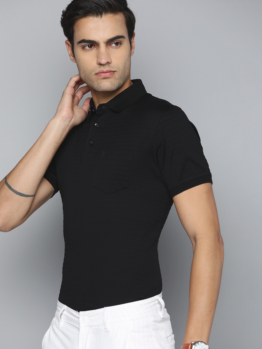 

Indian Terrain Polo Collar Pure Cotton T-shirt, Black