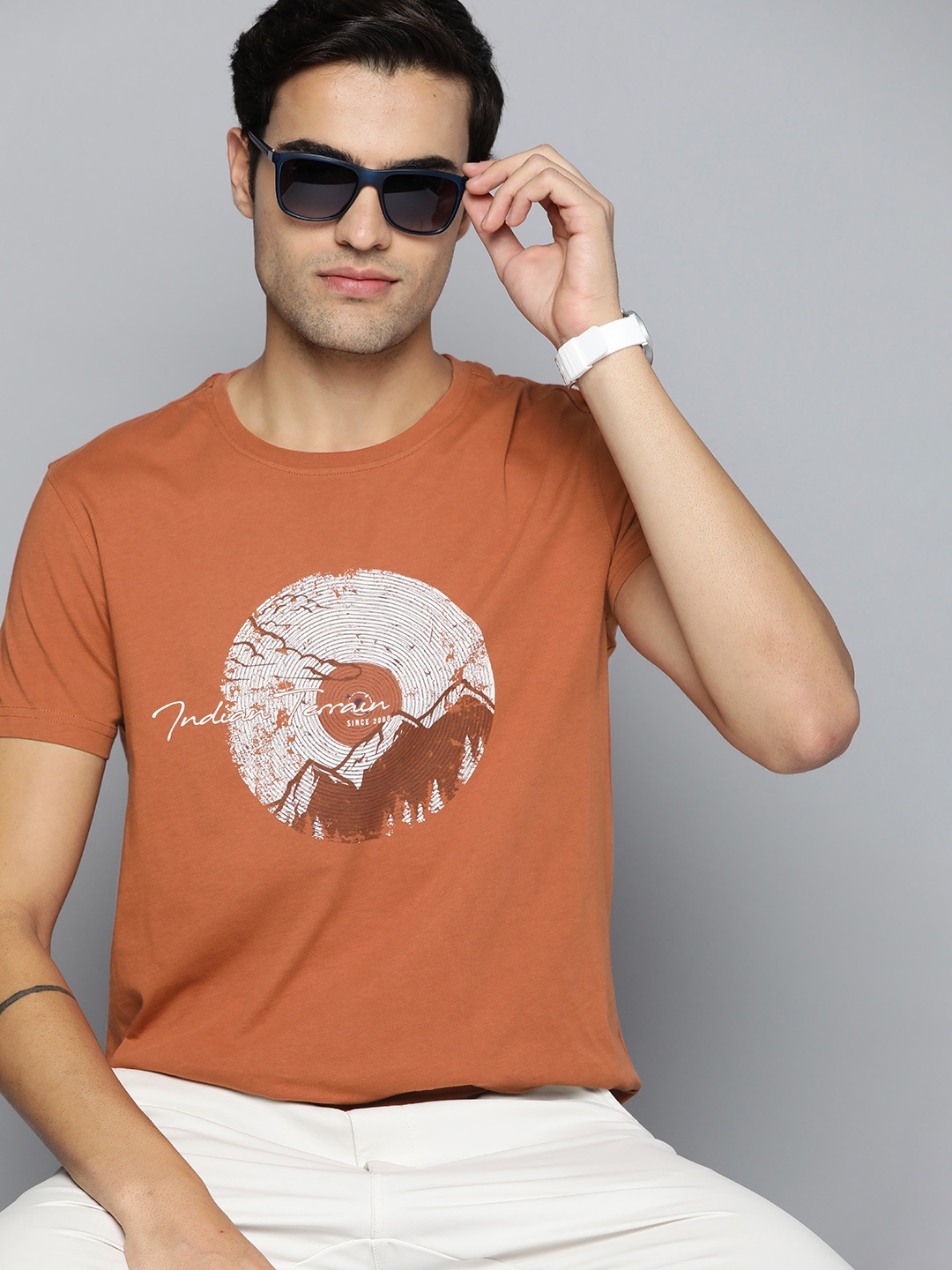 

Indian Terrain Pure Cotton Printed T-shirt, Rust