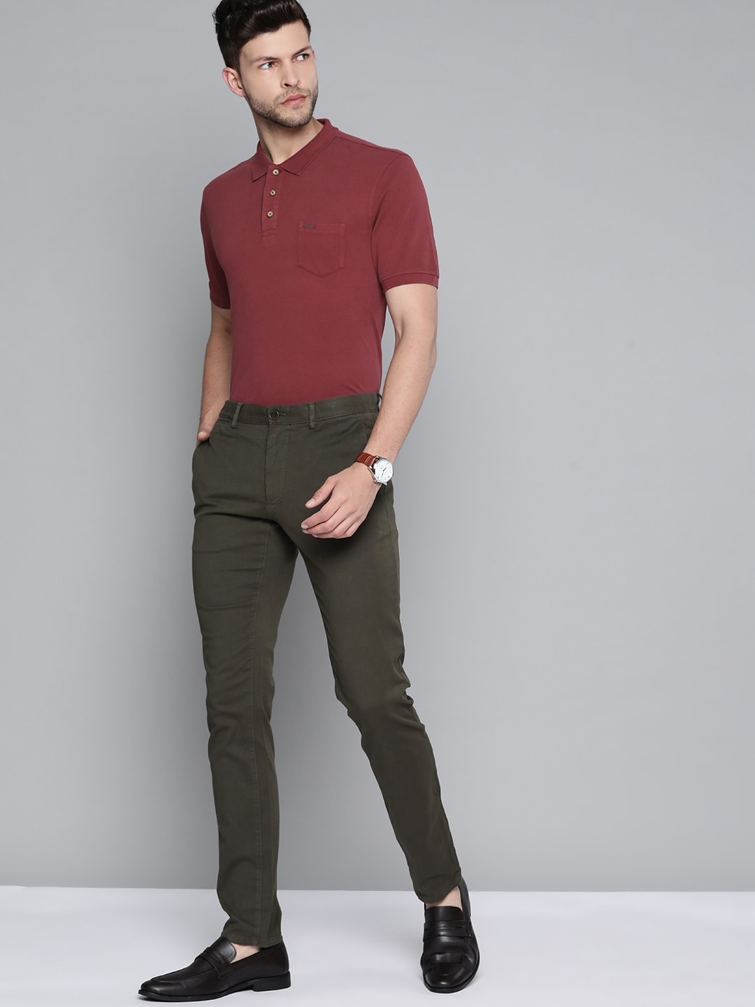 

Indian Terrain Men Maroon Pure Cotton Printed Polo Collar T-shirt, Brown