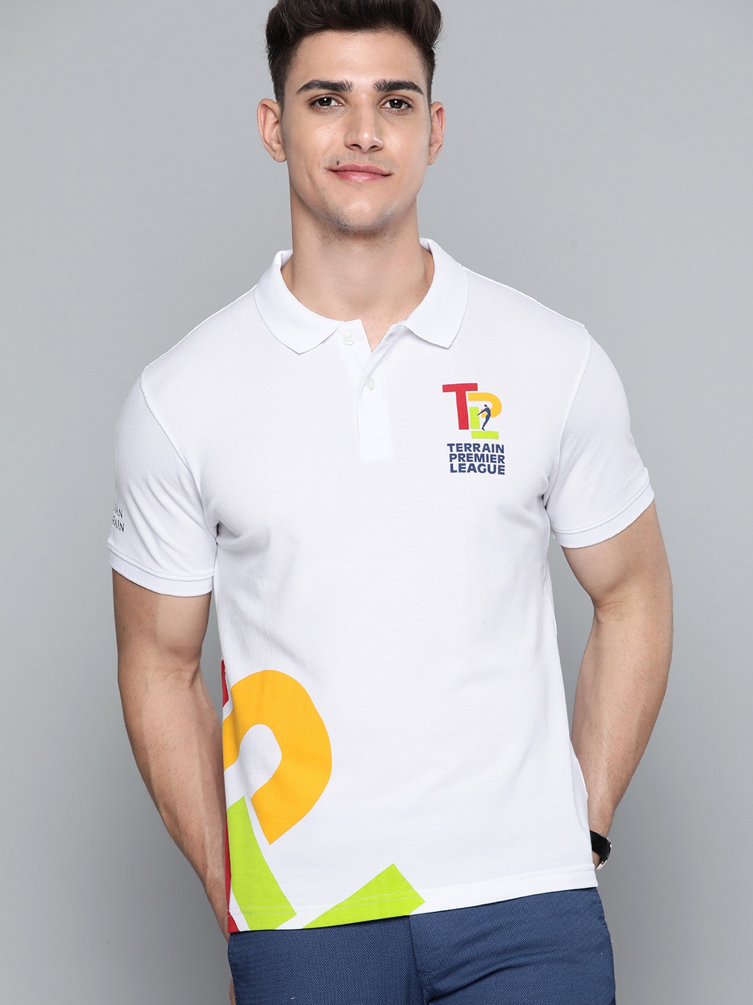 

Indian Terrain Men White Printed Polo Collar T-shirt