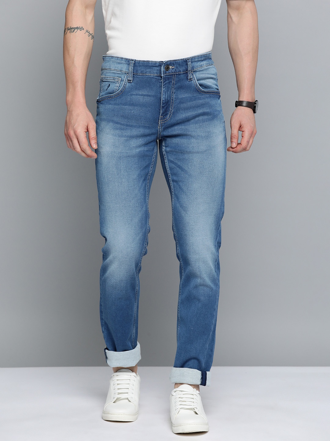 

Indian Terrain Men Brooklyn Slim Fit Light Fade Stretchable Jeans, Blue