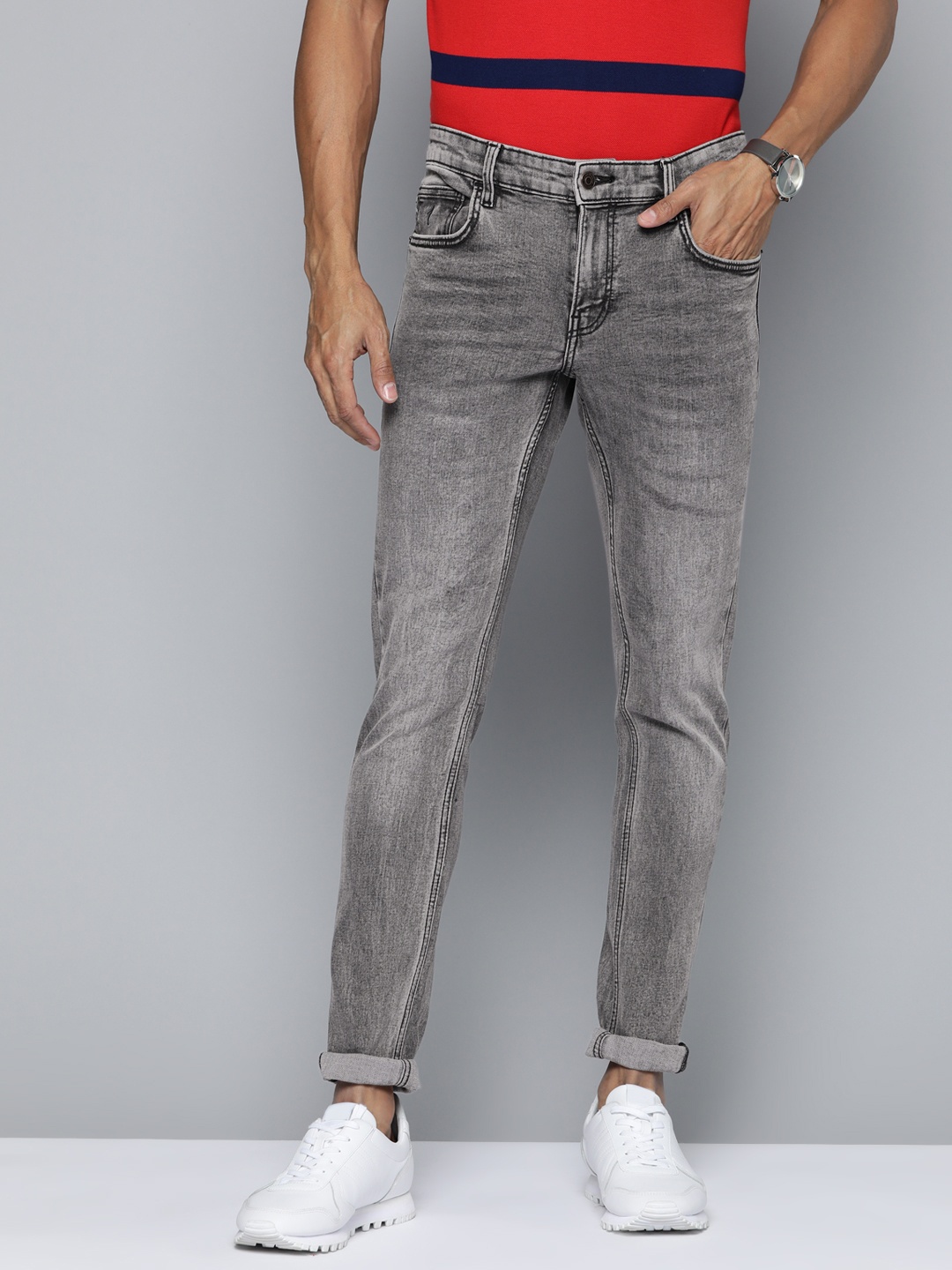 

Indian Terrain Men Grey Kruger Skinny Fit Light Fade Stretchable Jeans