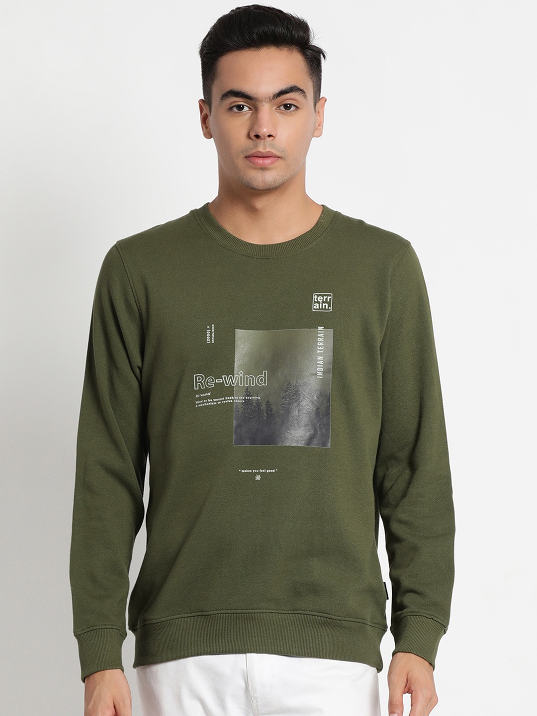 

Indian Terrain Men Olive Green Printed Sweatshirt