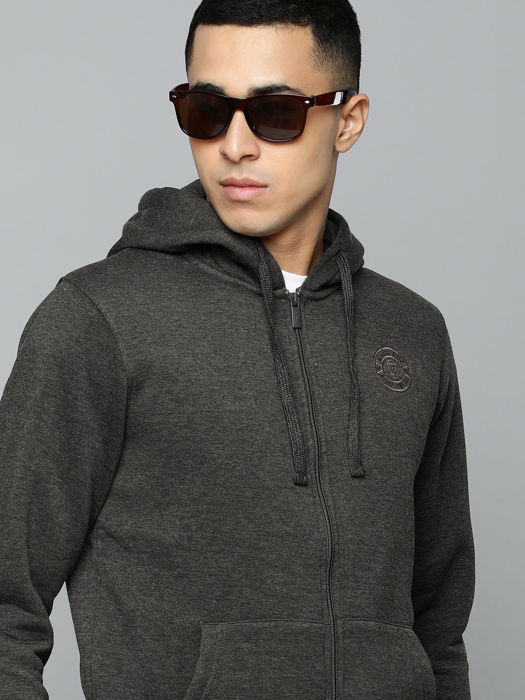 

Indian Terrain Men Grey Hooded Sportswear Sweatshirt