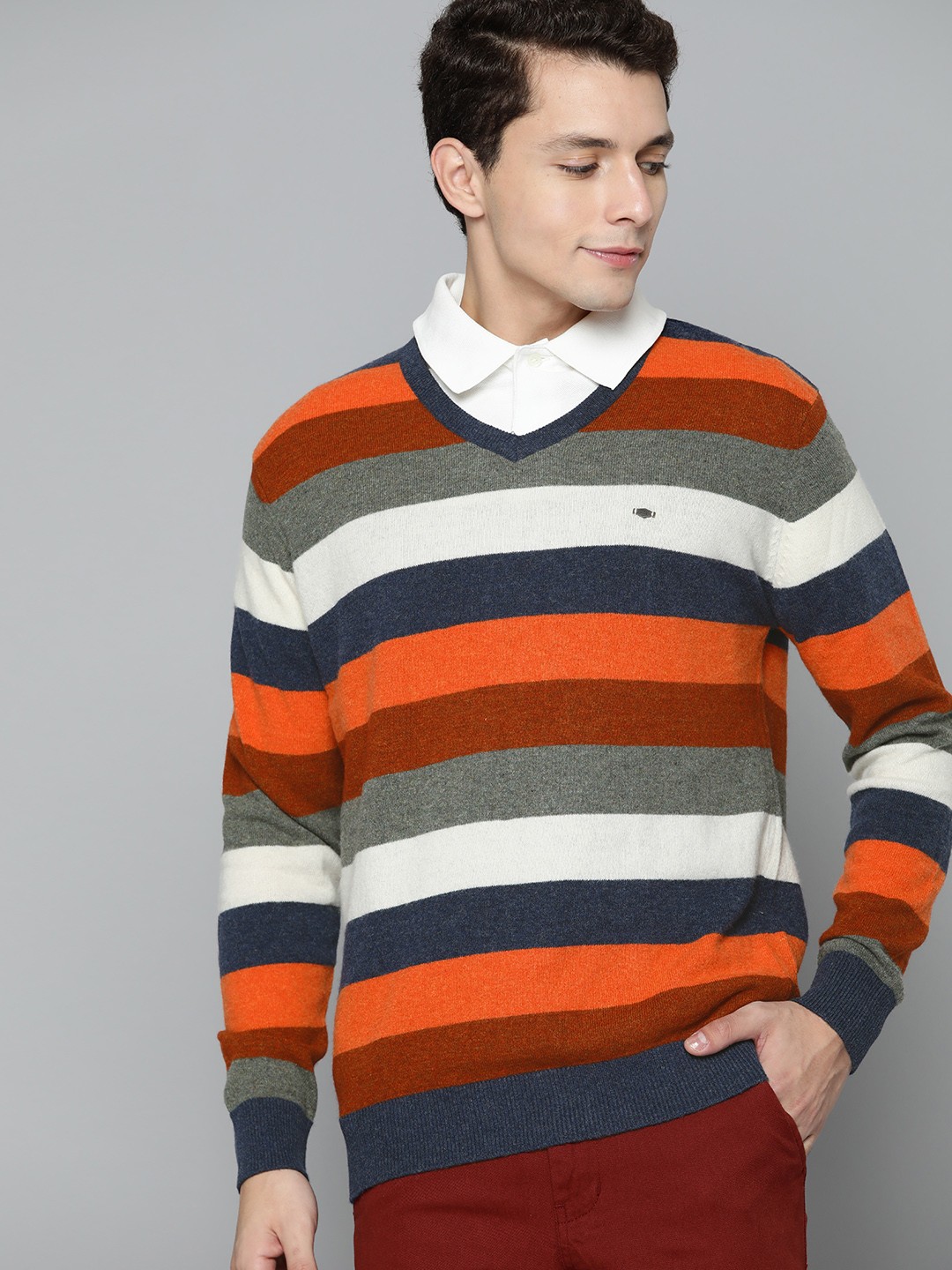 

Indian Terrain Men Multicoloured Striped Pullover, Multi