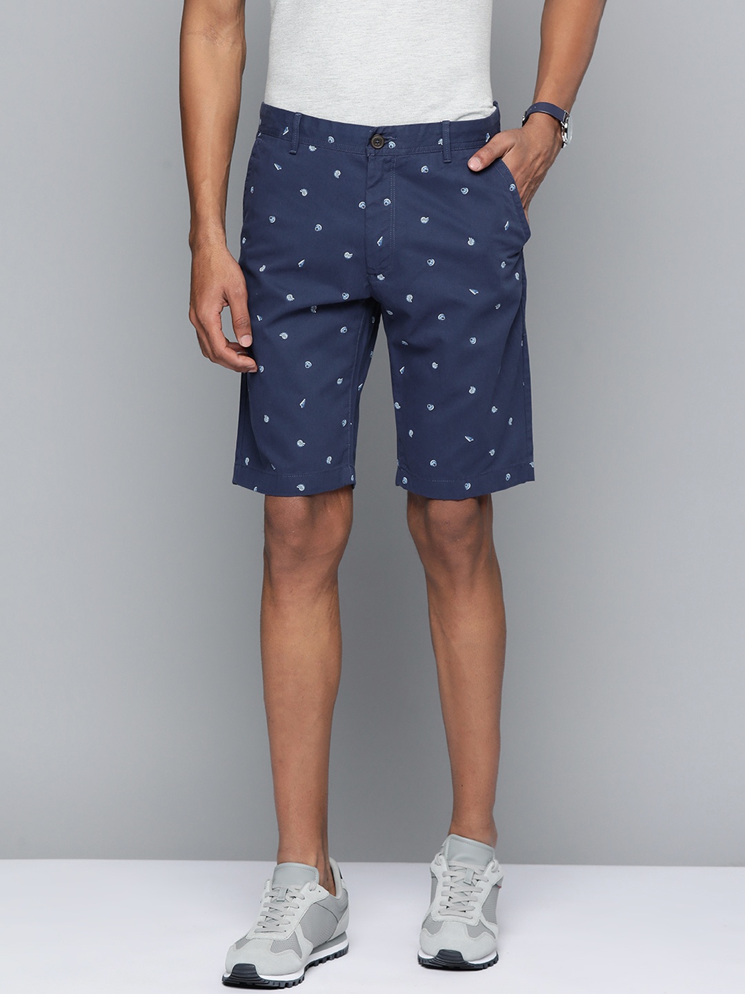 

Indian Terrain Men Blue Ray Printed Slim Fit Cotton Shorts