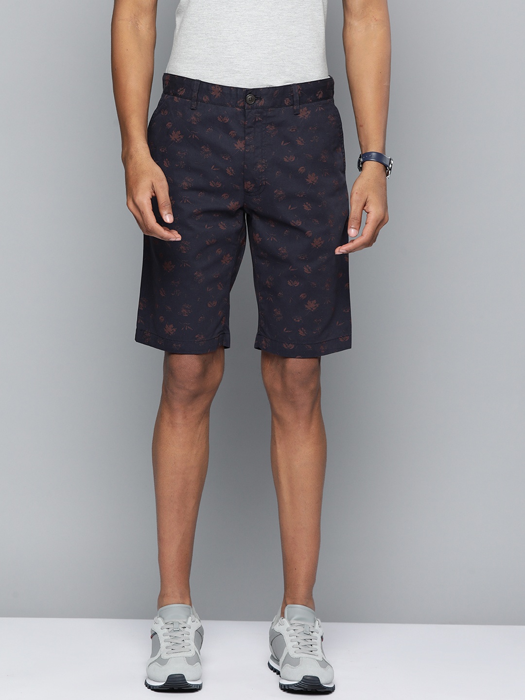 

Indian Terrain Men Printed Slim Fit Cotton Shorts, Navy blue