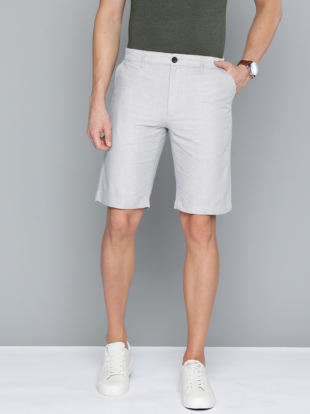 

Indian Terrain Men Pure Cotton Slim Fit Shorts, Grey