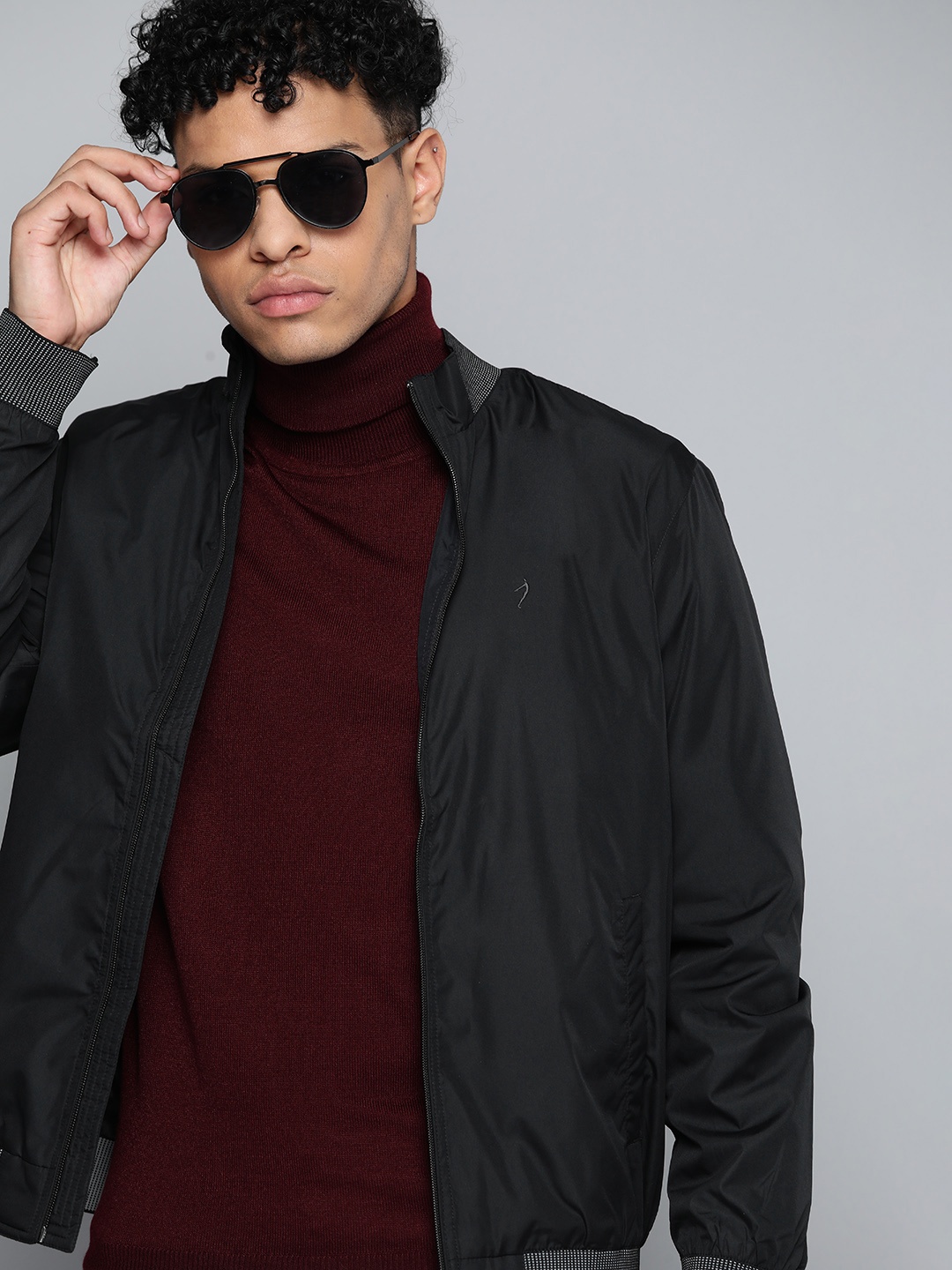 

Indian Terrain Men Black Solid Windcheater Bomber Jacket