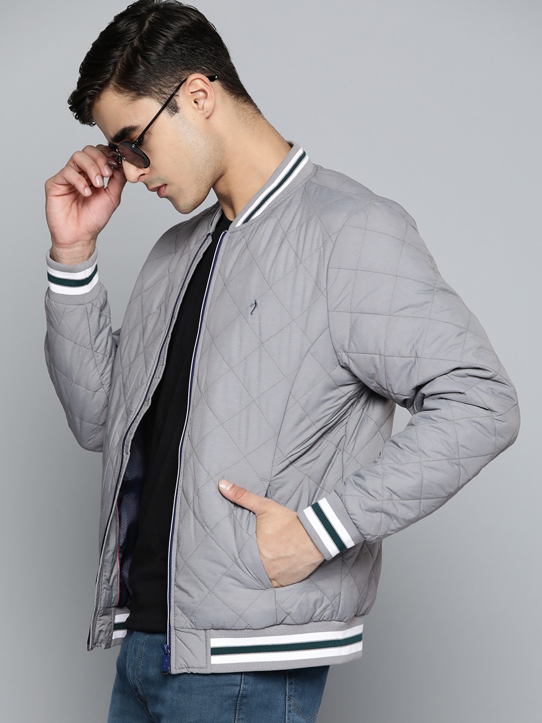 

Indian Terrain Men Grey Solid Bomber Jacket