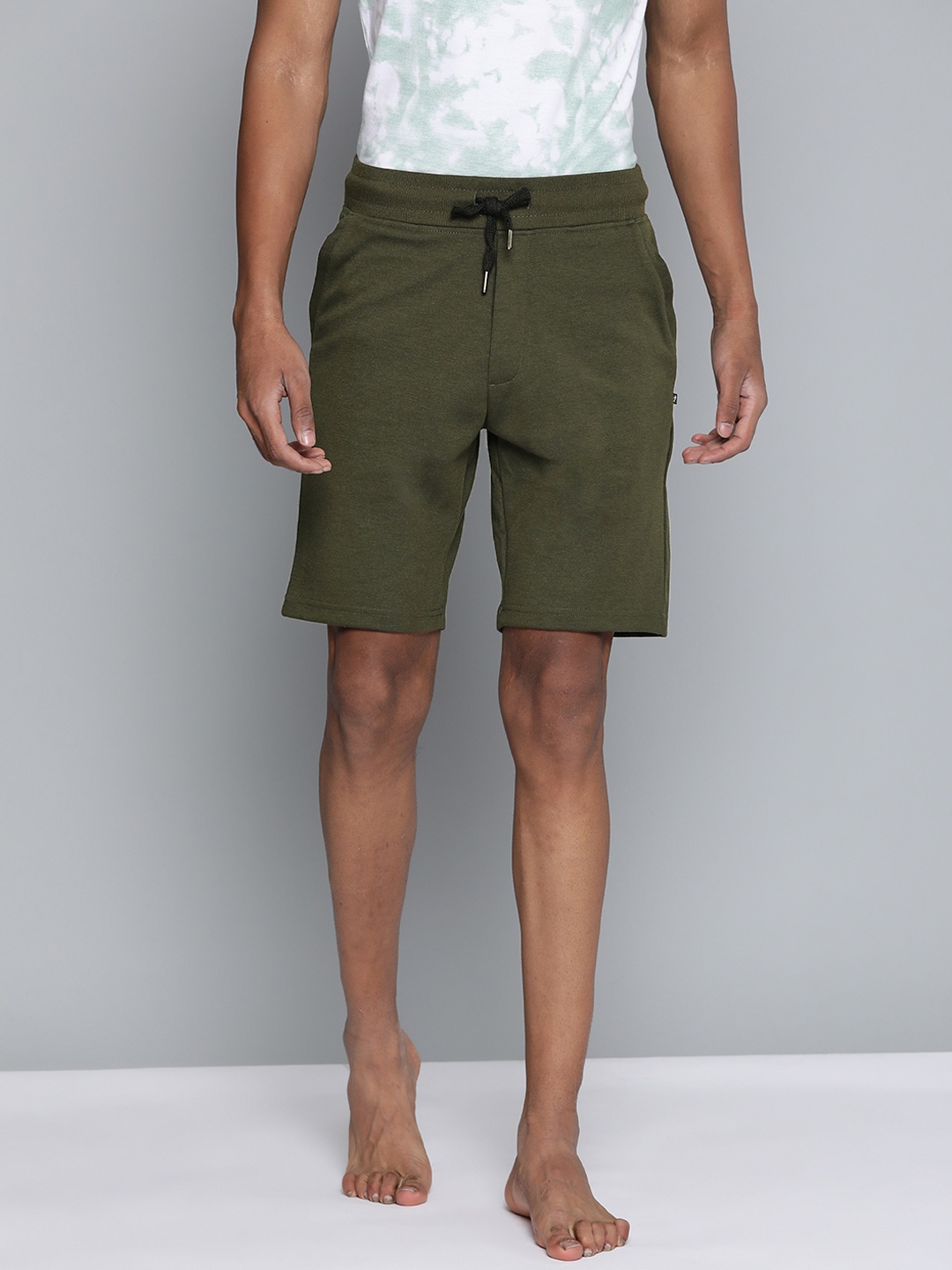 

Indian Terrain Men Olive Green Solid Lounge Shorts