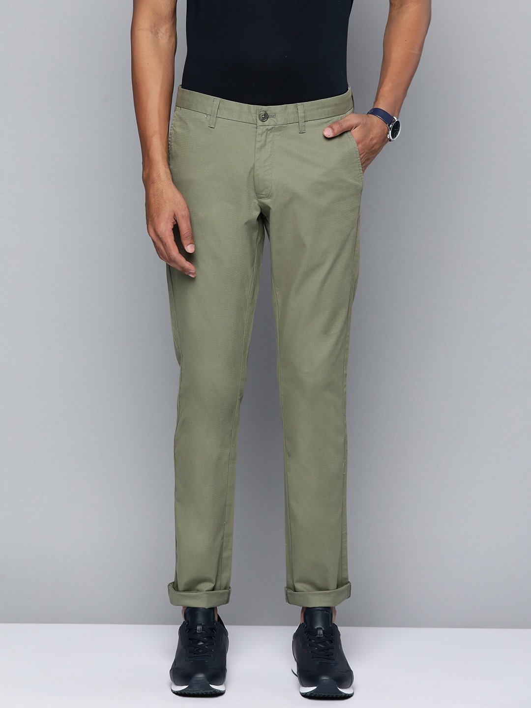 

Indian Terrain Men Brooklyn Slim Fit Chinos Trousers, Olive