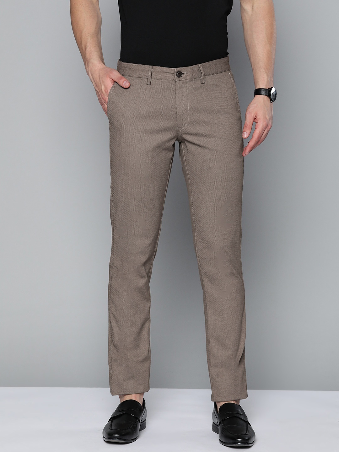 

Indian Terrain Men Brown Self Design Brooklyn Slim Fit Smart Casual Trousers