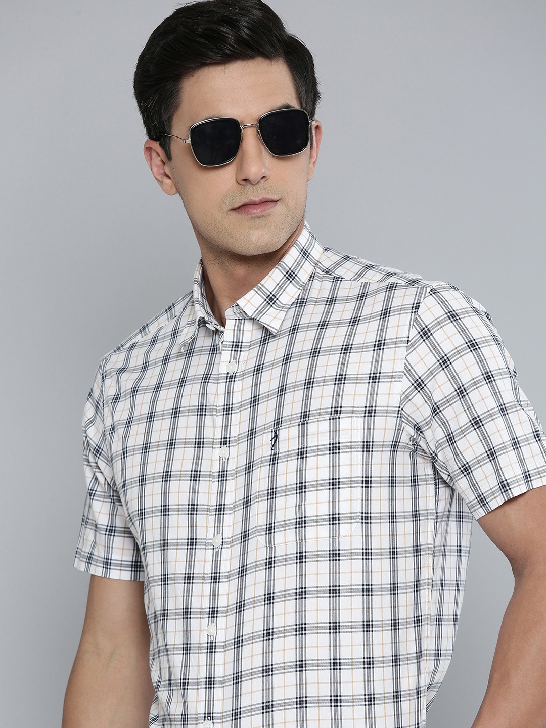 

Indian Terrain Slim Fit Checked Semiformal Shirt, White