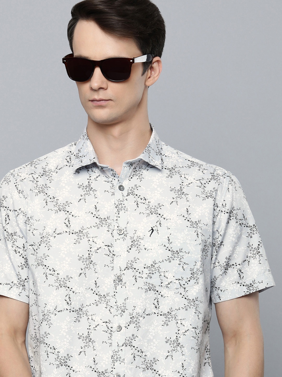 

Indian Terrain Floral Print Pure Cotton Slim Fit Shirt, Grey