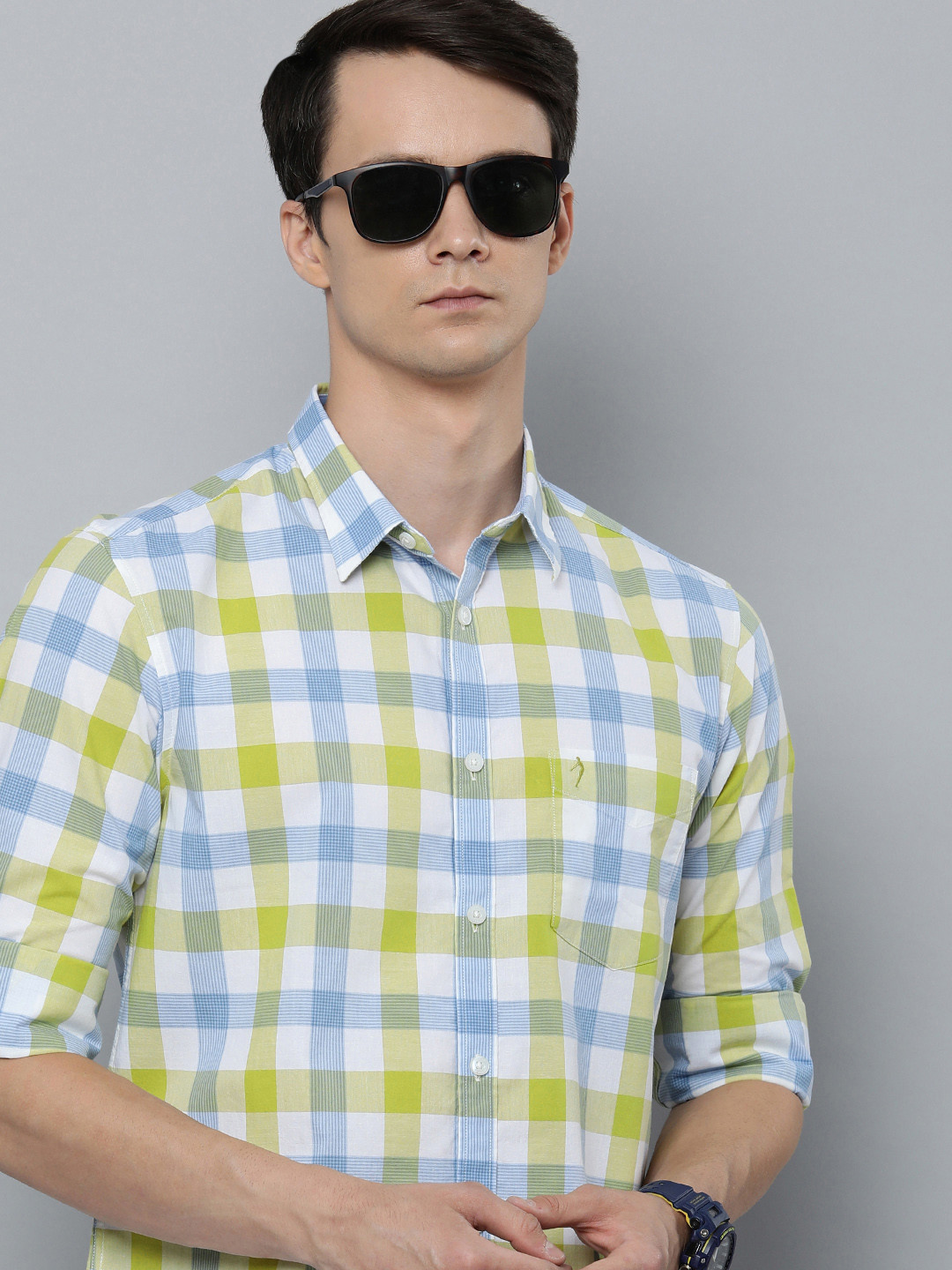 

Indian Terrain Slim Fit Checked Pure Cotton Casual Shirt, Olive