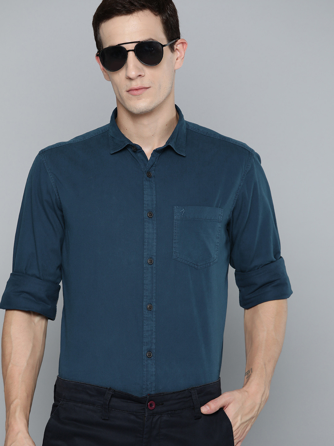 

Indian Terrain Slim Fit Pure Cotton Shirt, Teal
