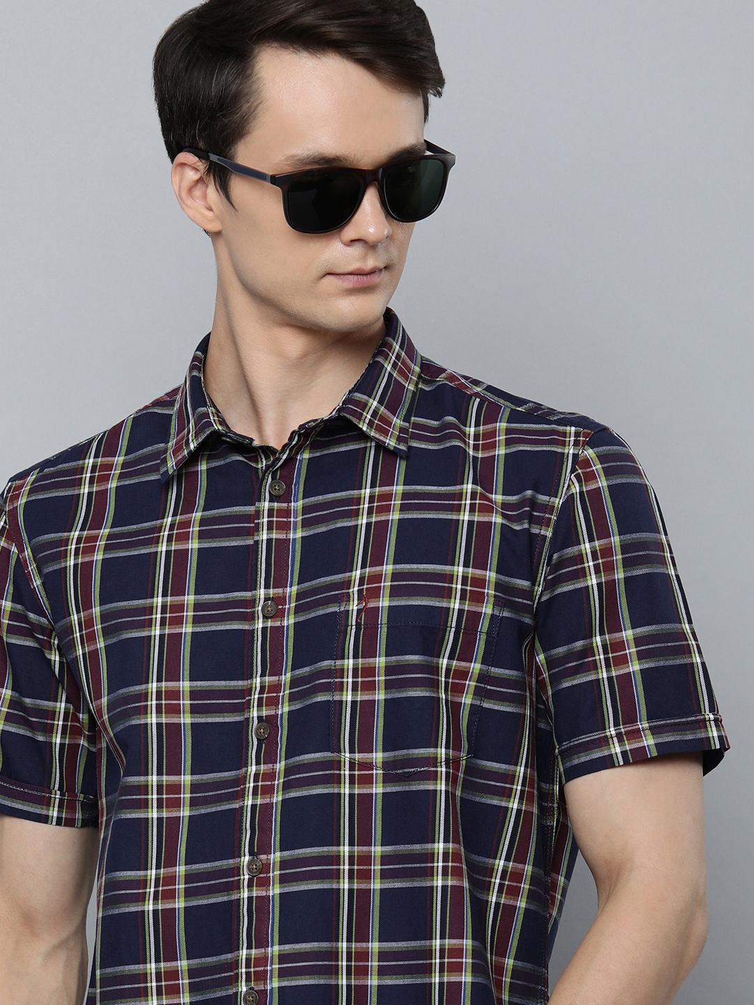 

Indian Terrain Slim Fit Tartan Checked Pure Cotton Casual Shirt, Blue