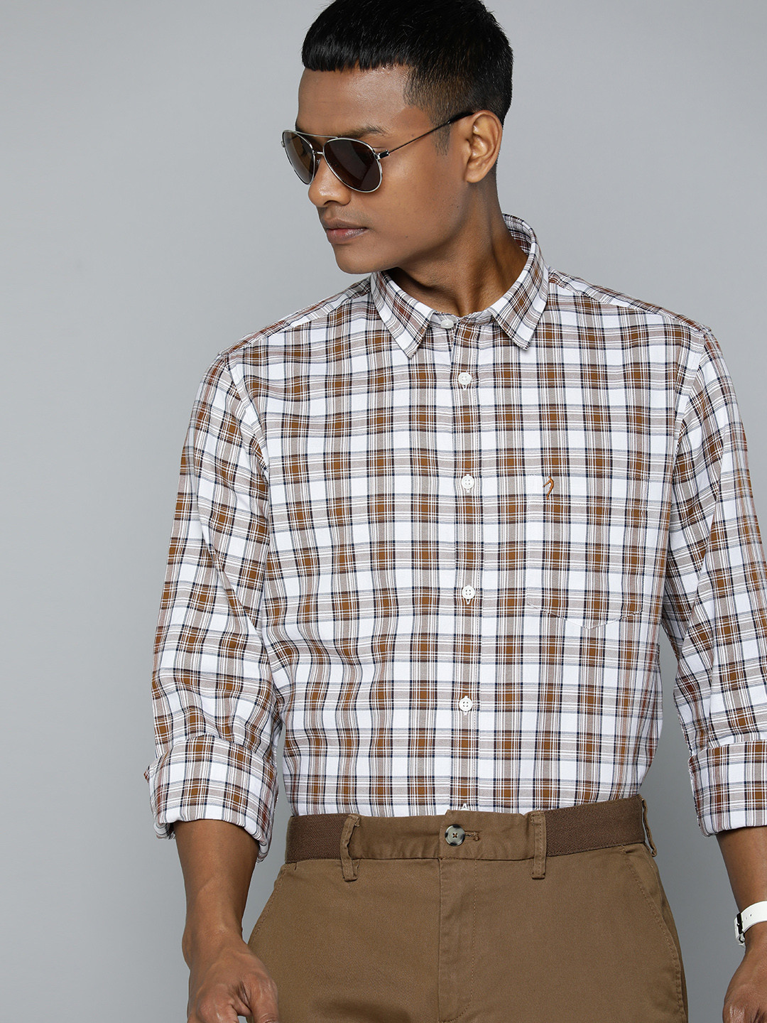 

Indian Terrain Pure Cotton Slim Fit Checked Casual Shirt, White