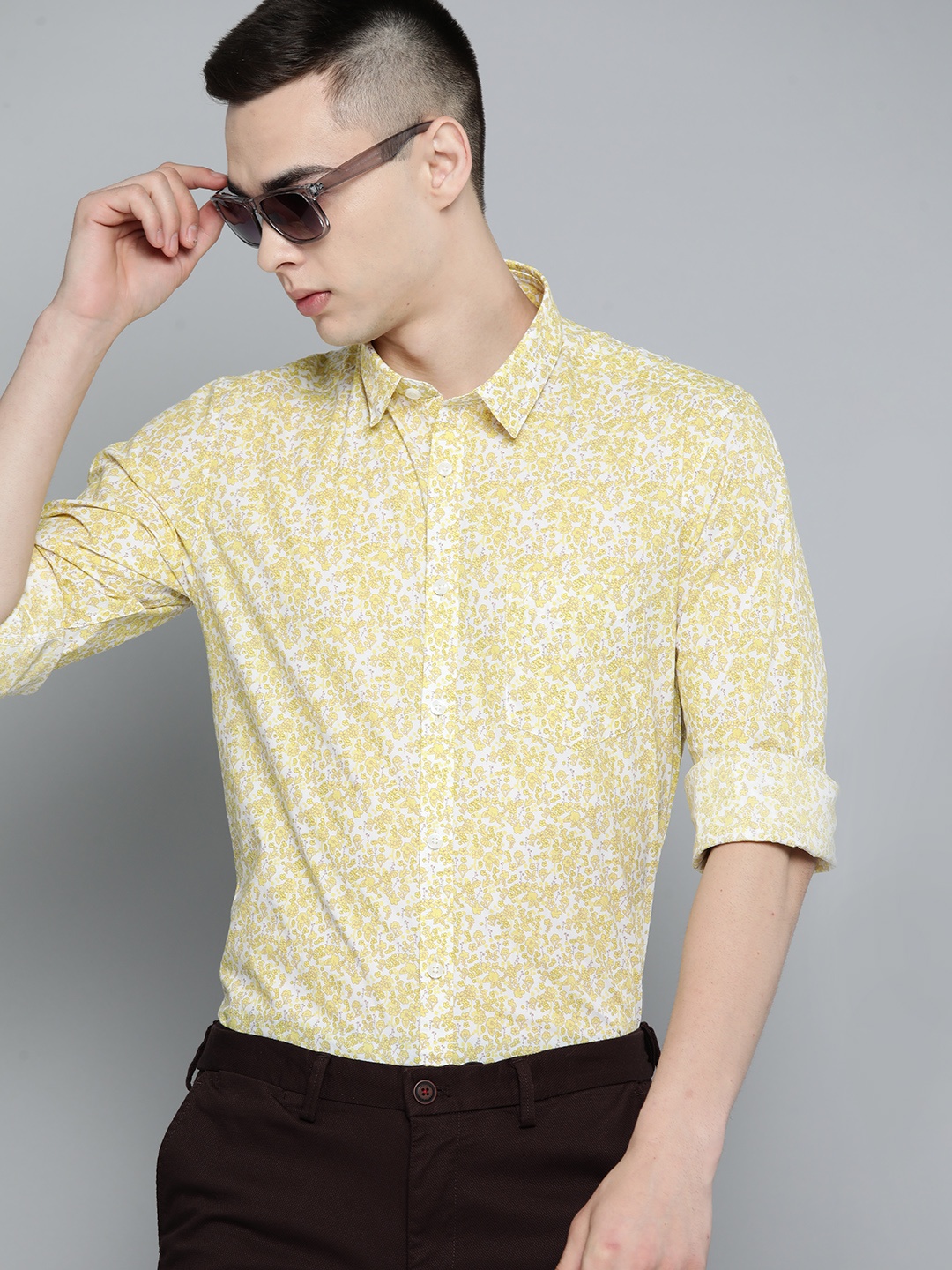 

Indian Terrain Floral Print Slim Fit Pure Cotton Shirt, Yellow