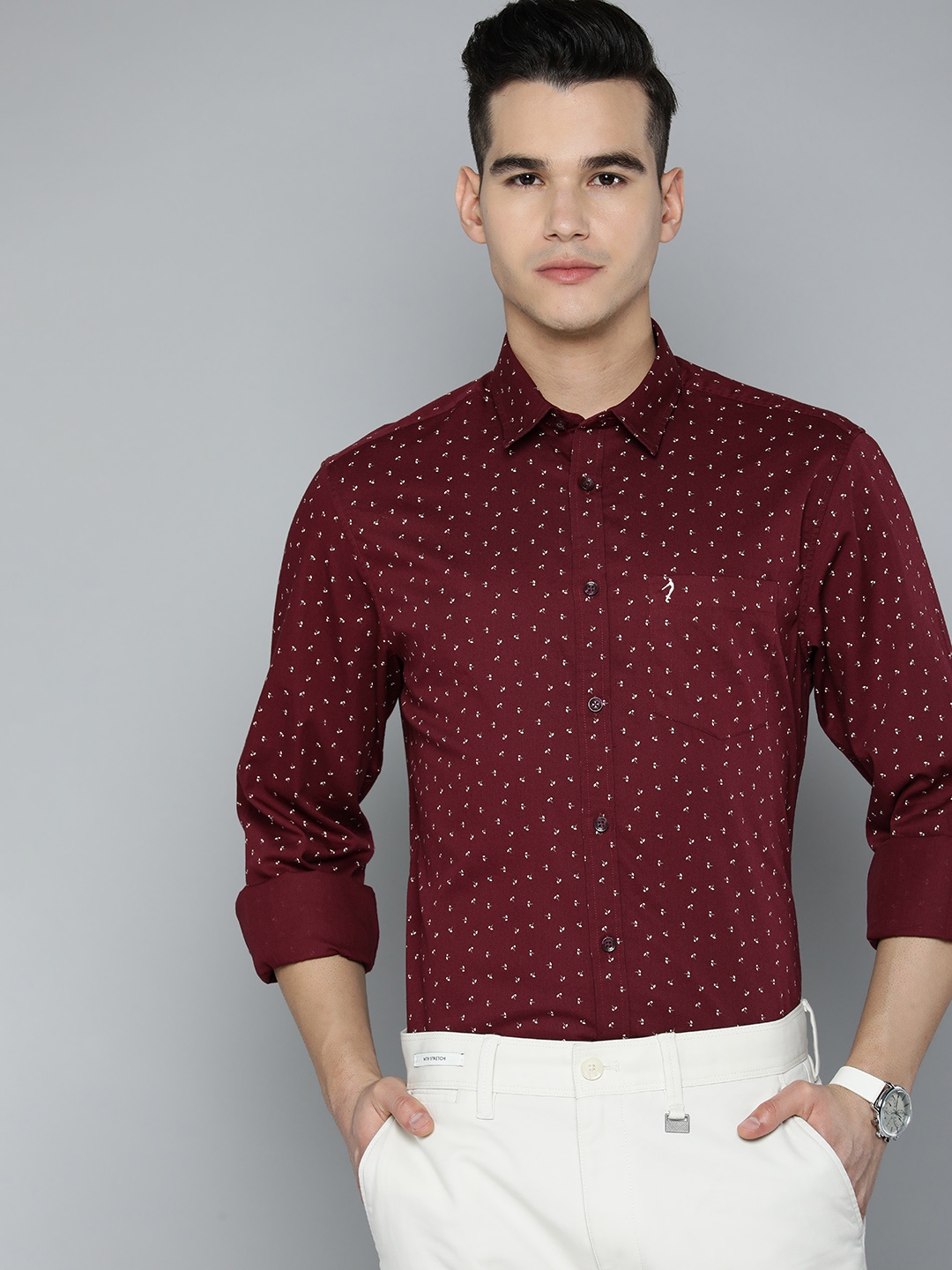 

Indian Terrain Pure Cotton Slim Fit Printed Semiformal Shirt, Maroon