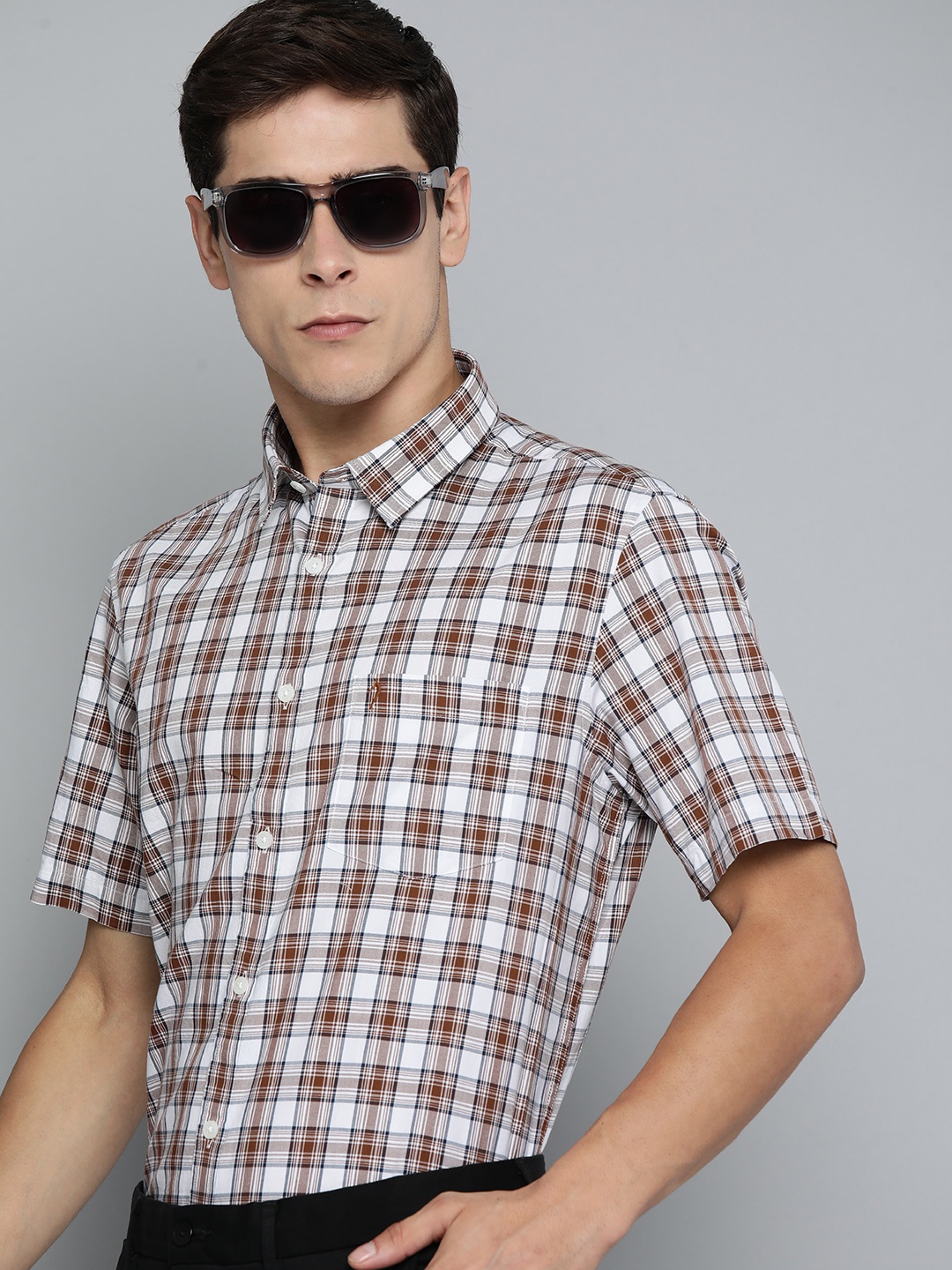 

Indian Terrain Slim Fit Tartan Checked Cotton Semiformal Shirt, White