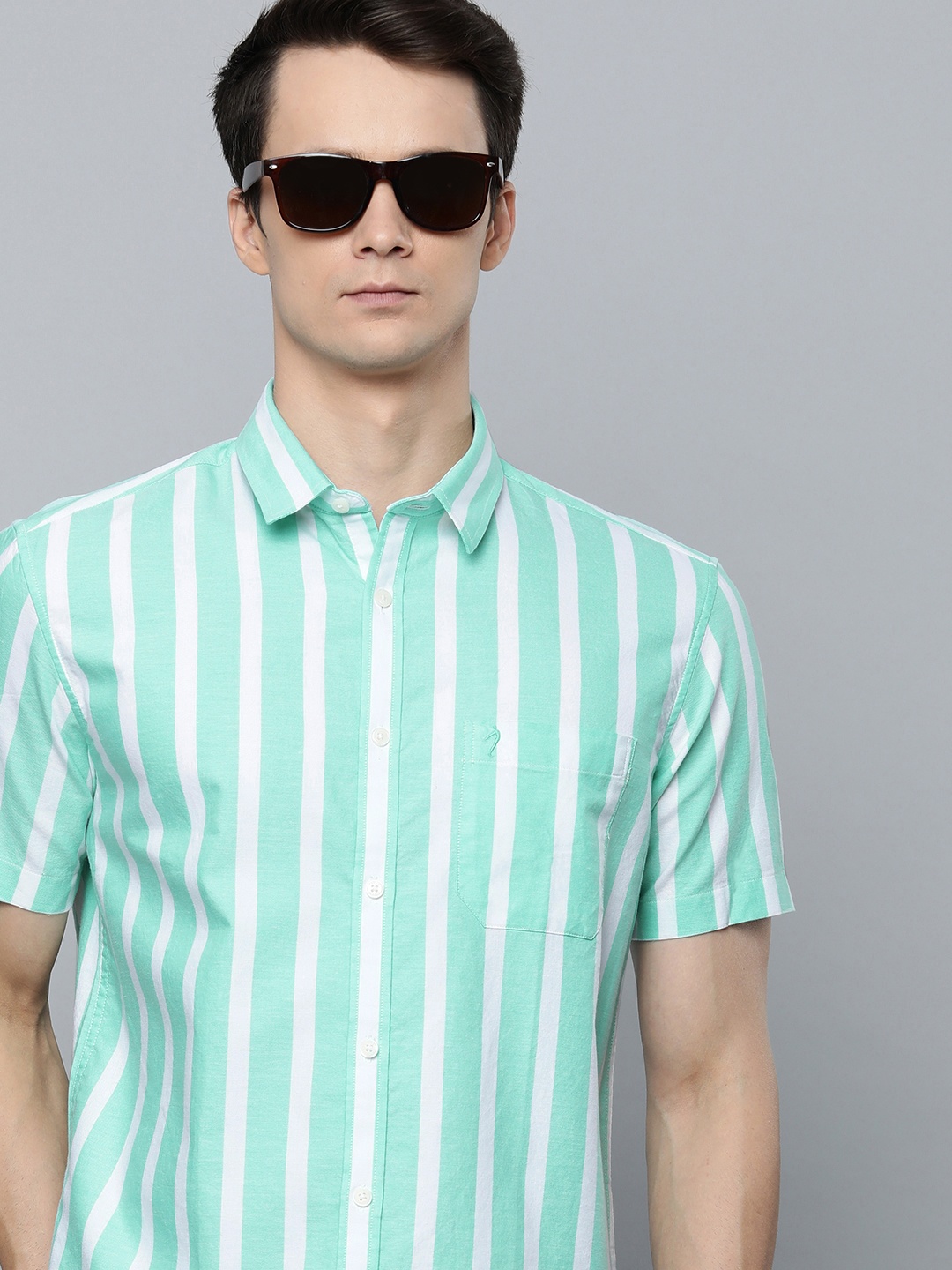 

Indian Terrain Men Green Slim Fit Opaque Striped Casual Shirt
