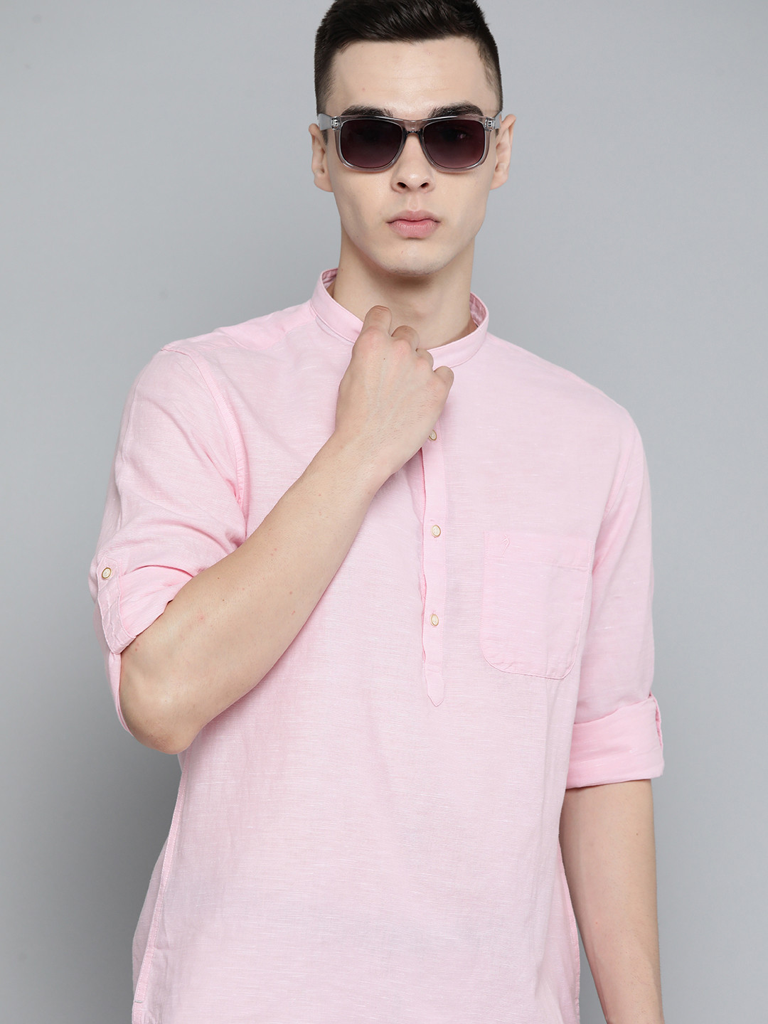 

Indian Terrain Men Cotton Linen Slim Fit Opaque Semiformal Shirt, Pink