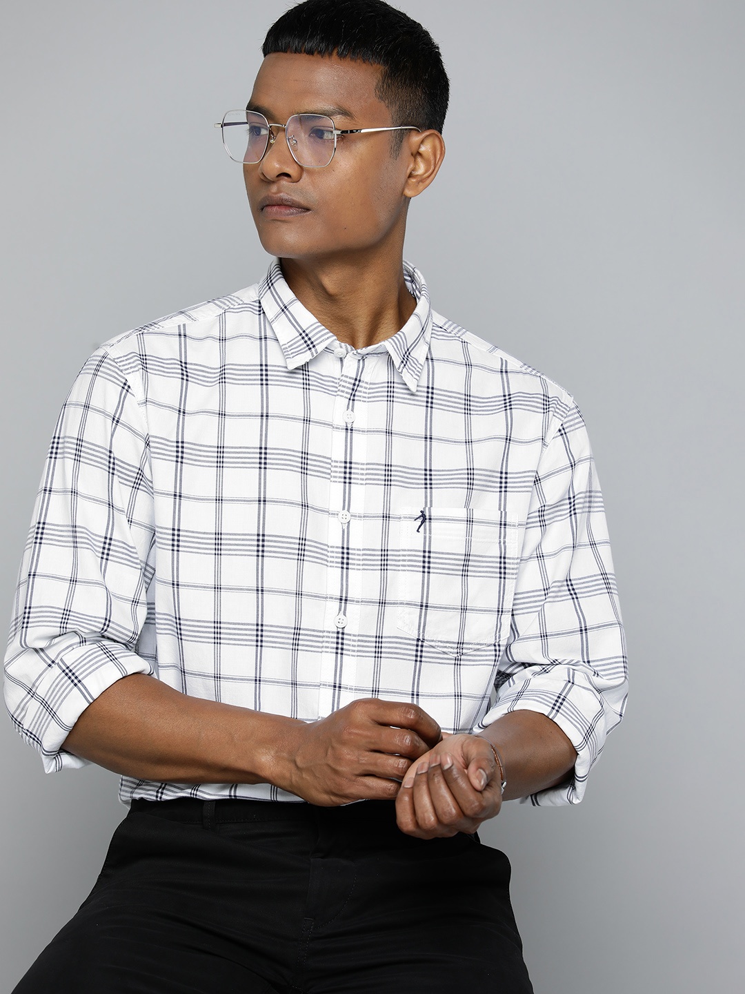 

Indian Terrain Slim Fit Tartan Checked Semiformal Shirt, White