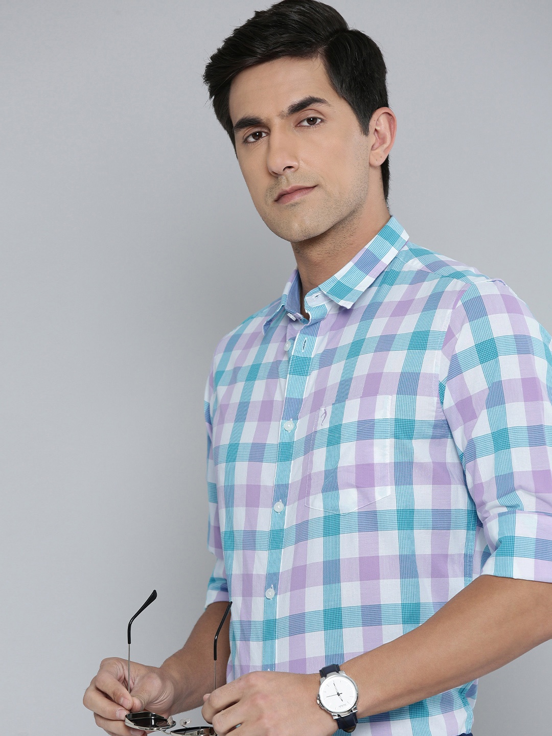 

Indian Terrain Slim Fit Checked Pure Cotton Semiformal Shirt, White