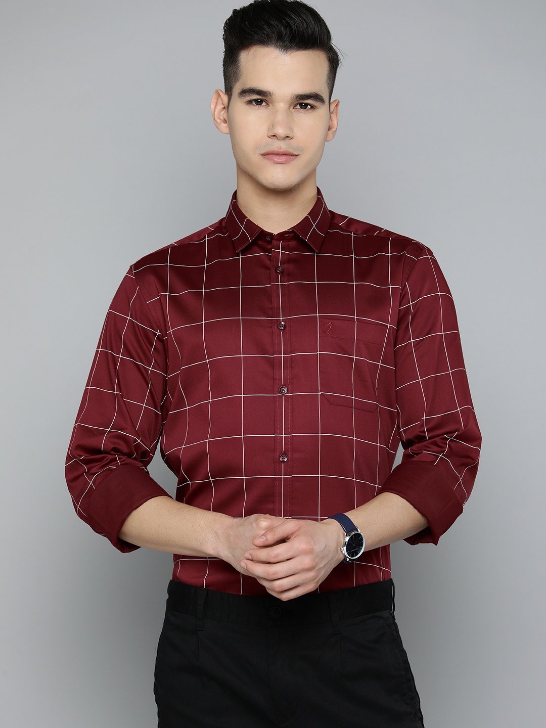 

Indian Terrain Windowpane Checks Slim Fit Shirt, Maroon