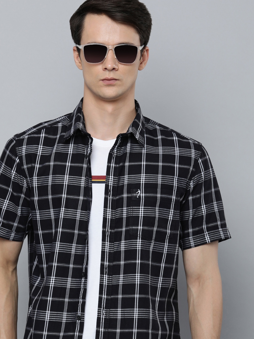 

Indian Terrain Men Black Slim Fit Tartan Checks Opaque Checked Casual Shirt
