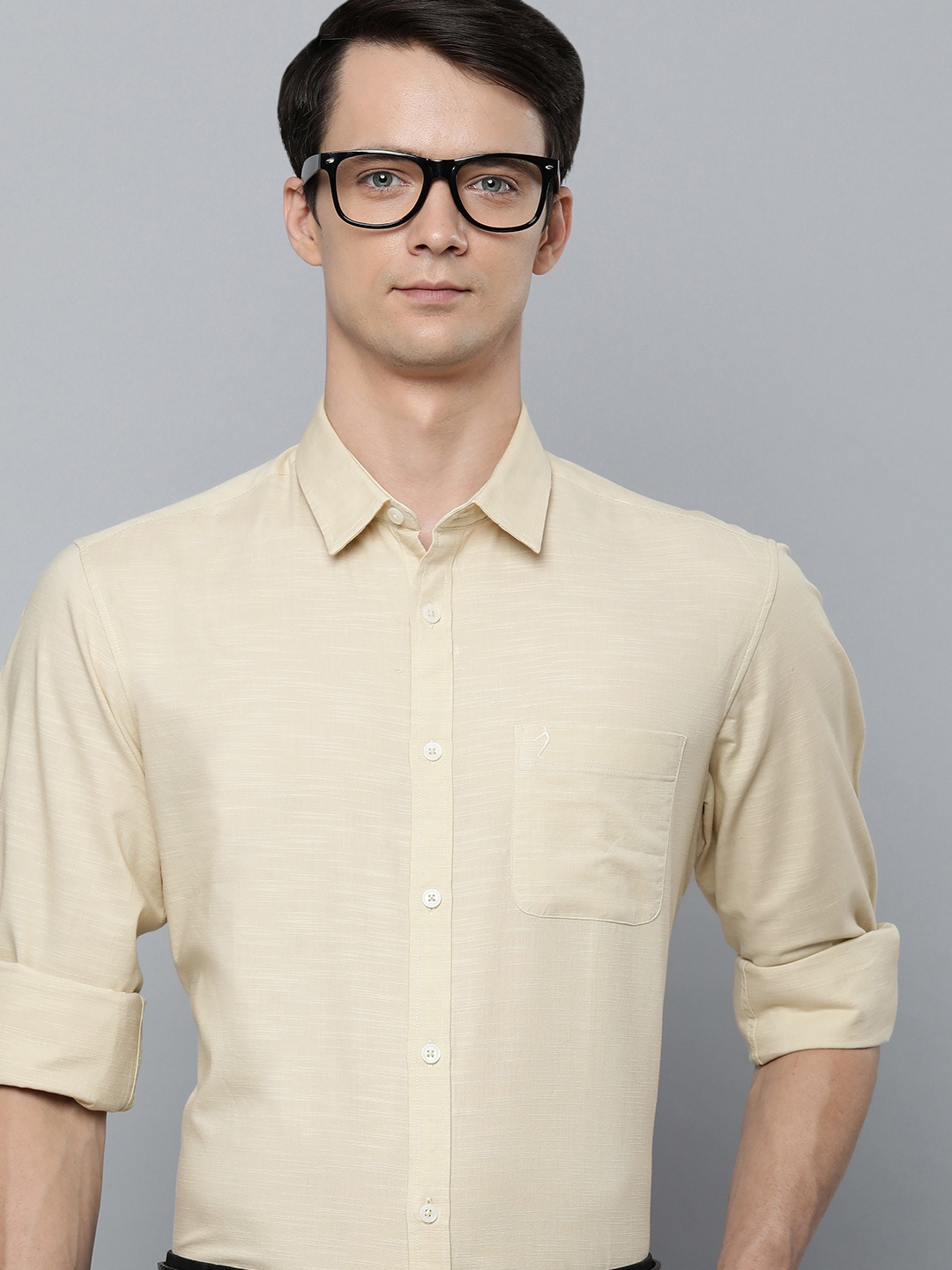 

Indian Terrain Men Pure Cotton Slim Fit Opaque Formal Shirt, Cream