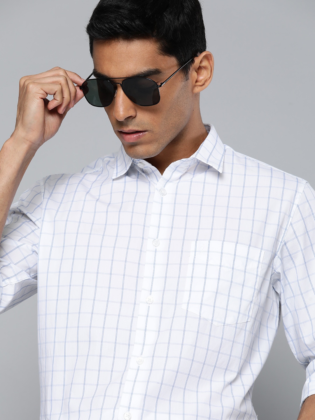 

Indian Terrain Slim Fit Windowpane Checked Cotton Semiformal Shirt, White
