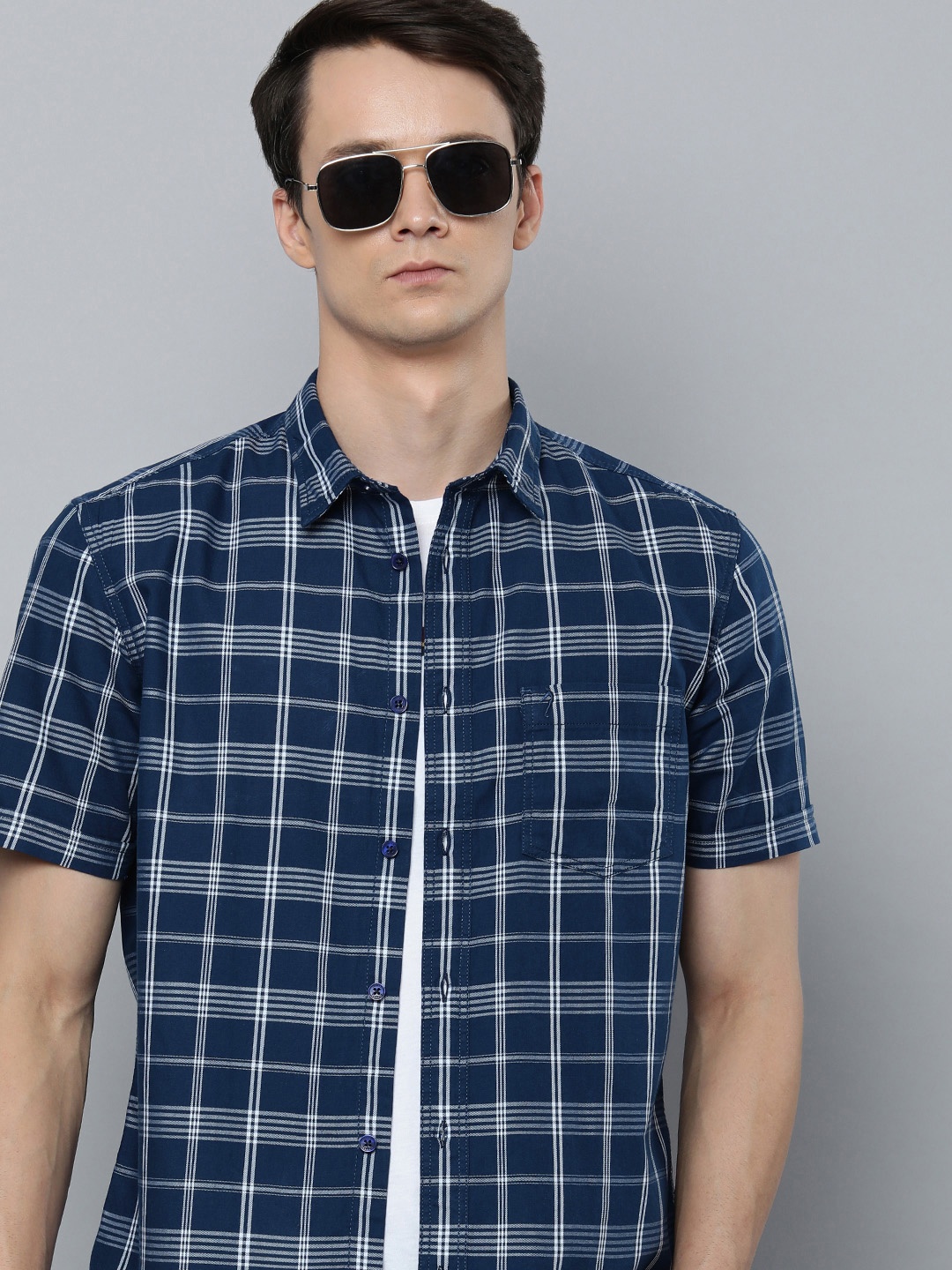 

Indian Terrain Men Blue Slim Fit Tartan Checks Opaque Checked Casual Shirt