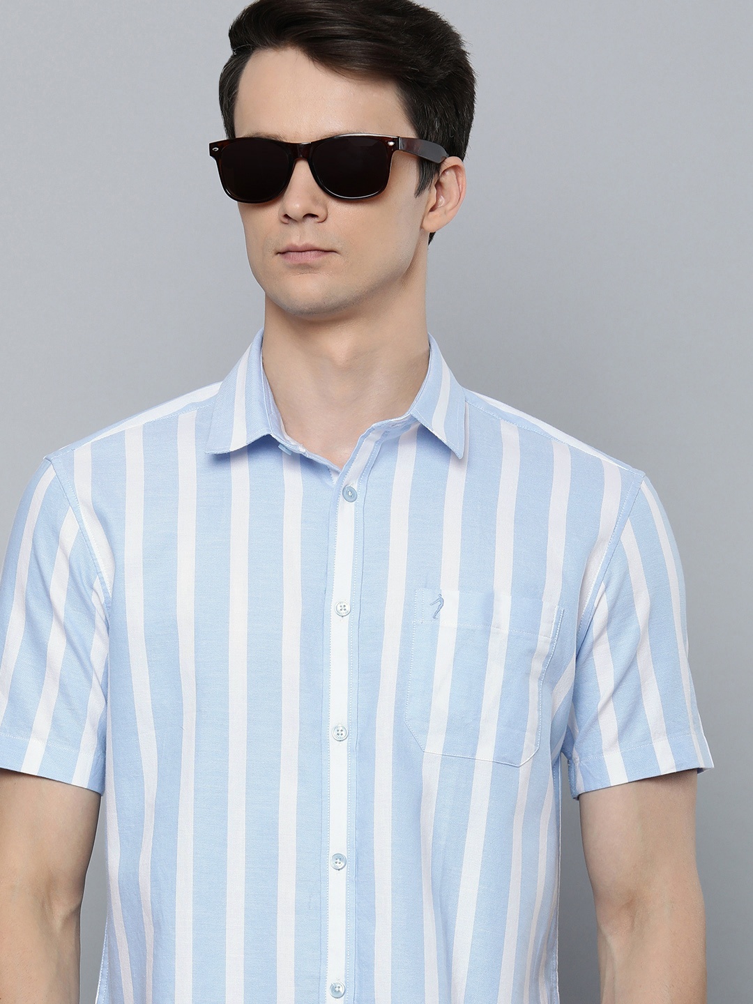 

Indian Terrain Striped Slim Fit Pure Cotton Shirt, Blue