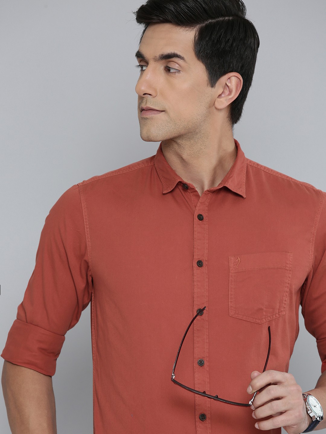 

Indian Terrain Slim Fit Pure Cotton Semiformal Shirt, Rust