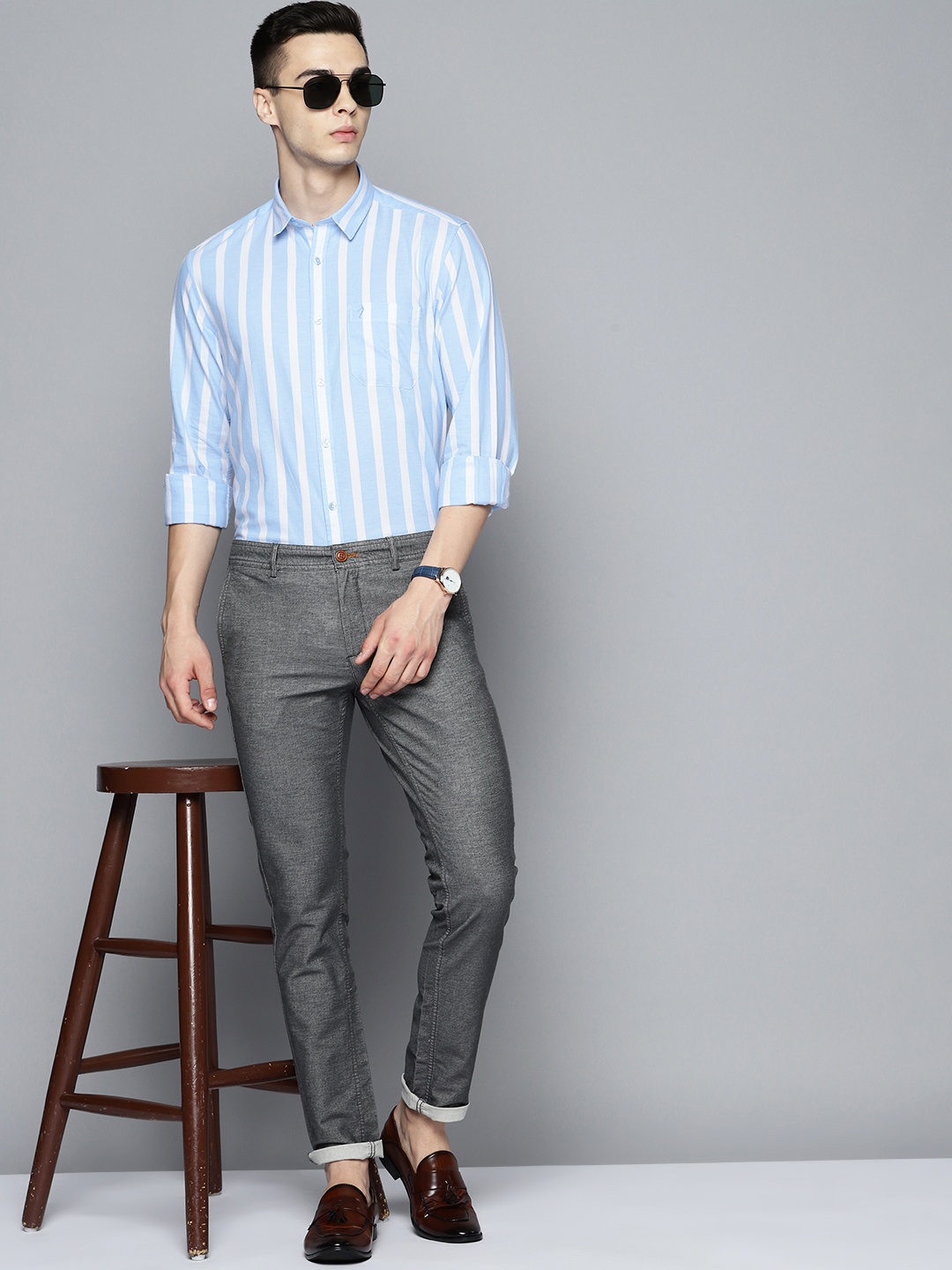 

Indian Terrain Slim Fit Opaque Striped Casual Shirt, Blue