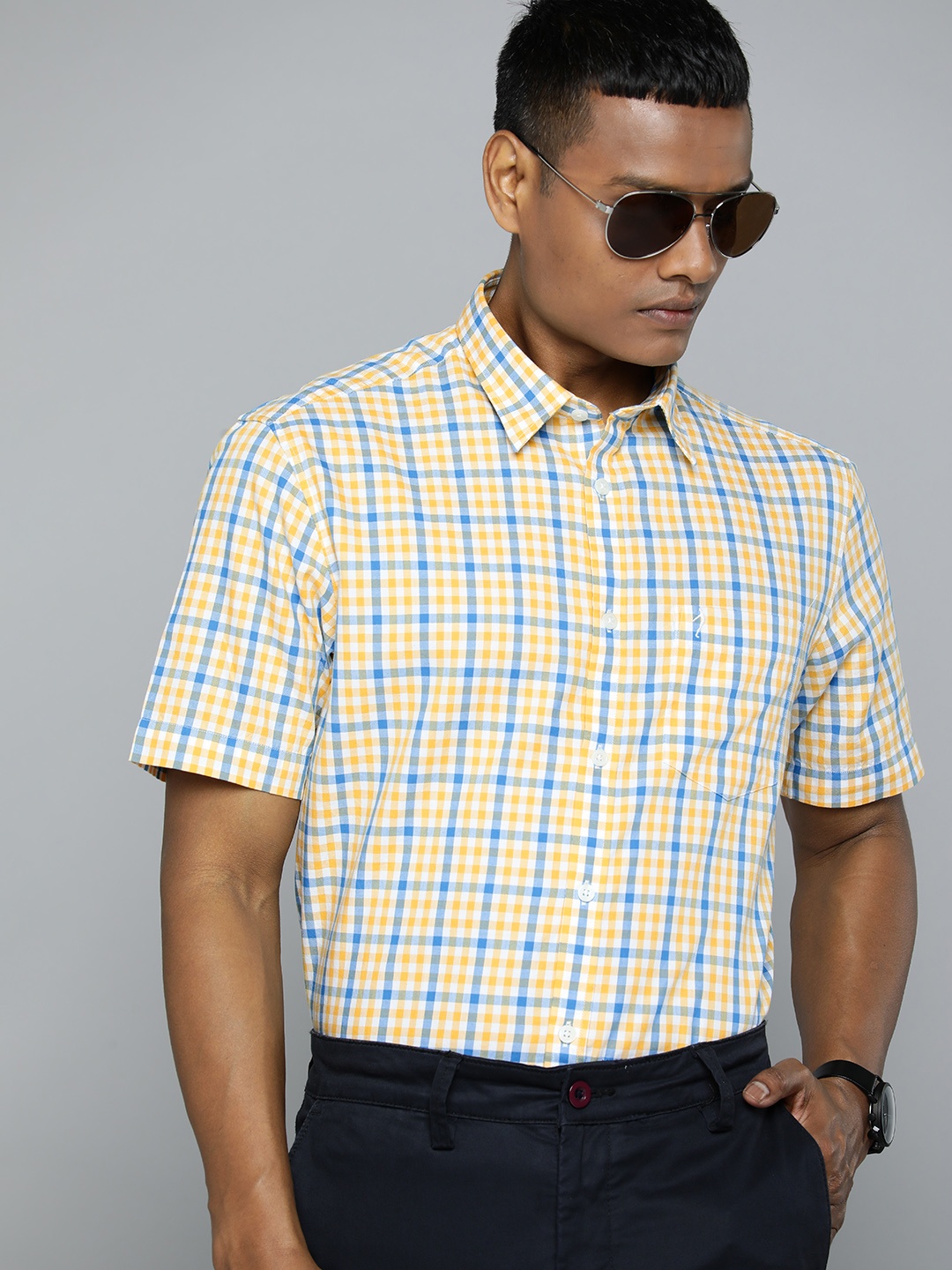 

Indian Terrain Slim Fit Tartan Checked Casual Pure Cotton Shirt, Yellow