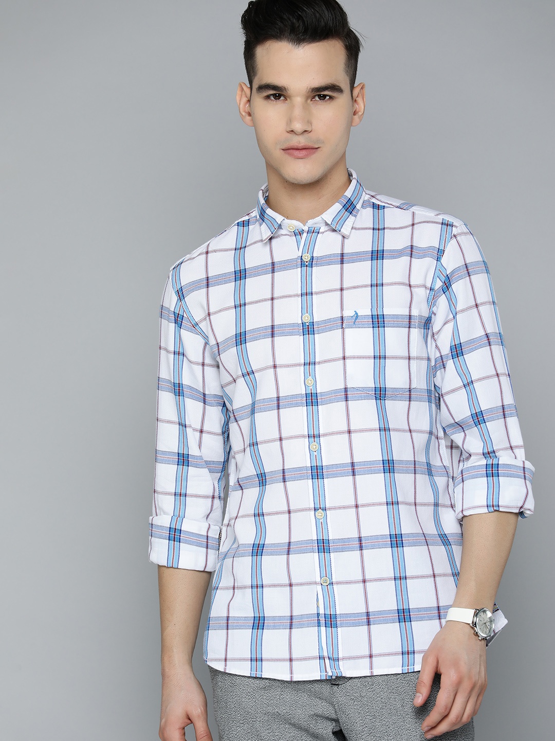 

Indian Terrain Pure Cotton Slim Fit Checked Casual Shirt, White