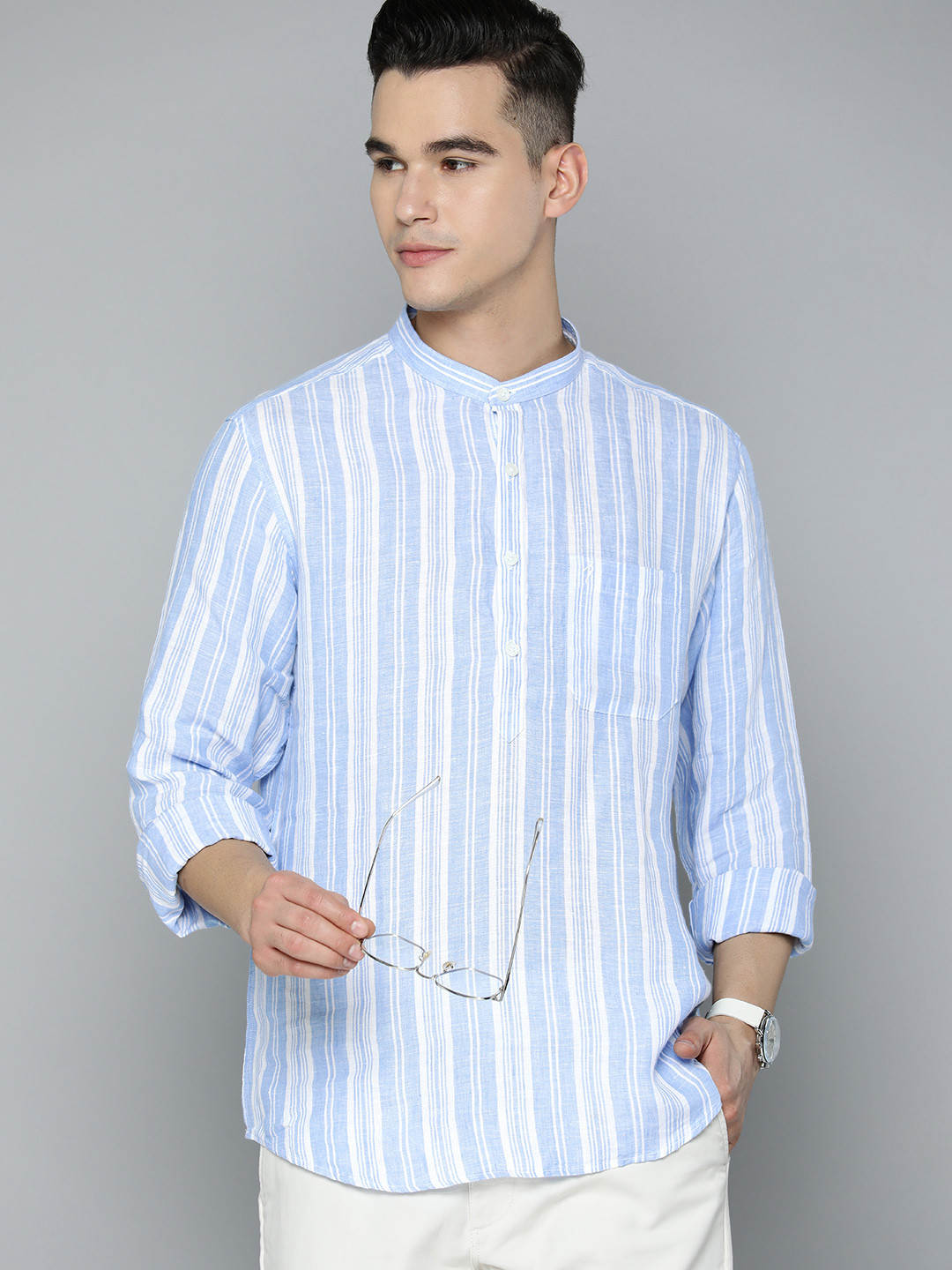 

Indian Terrain Linen Slim Fit Striped Casual Shirt, Blue